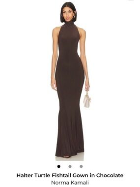 Norma Kamali Chocolate Halter Turtle Fishtail Gown
